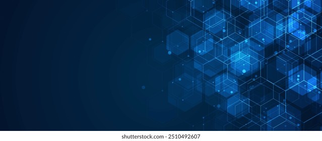 Fundo da tecnologia digital. Fundo de hexágonos abstratos com linhas e pontos. Design para ciência, medicina ou tecnologia
