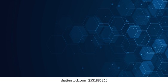 Digital technology background. Abstract hexagons background with lines and dots. Design for science, medicine or technology