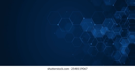 Fundo da tecnologia digital. Fundo de hexágonos abstratos com linhas e pontos. Design para ciência, medicina ou tecnologia