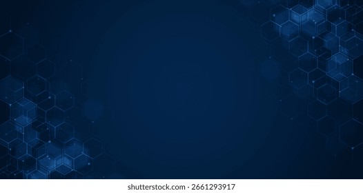 Digital technology background. Abstract hexagons background with lines and dots. Design for science, medicine or technology