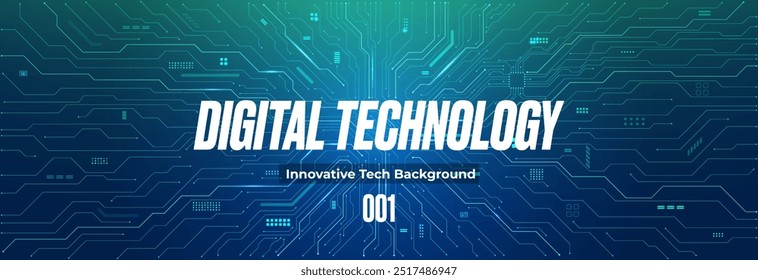 Fundo da tecnologia digital. Placa de circuito verde azul em estilo futurista cibernético. Resumo técnico bg. conceito inovador de IA. Banner horizontal com textura ou padrão de circuito. Ilustração vetorial. 