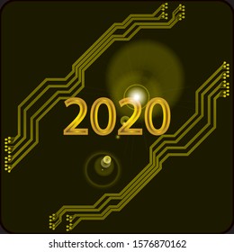 Digital technology background. Circuit board design background with text 2020. Vector illustration eps 10.