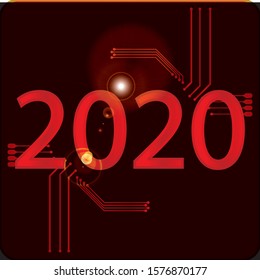 Digital technology background. Circuit board design background with text 2020. Vector illustration eps 10.