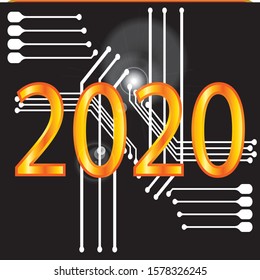 Digital technology background. Circuit board design background with text 2020. Vector illustration eps 10.