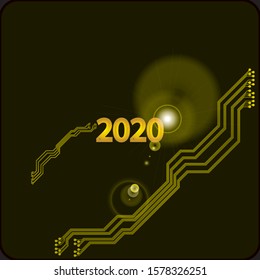 Digital technology background. Circuit board design background with text 2020. Vector illustration eps 10.