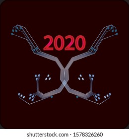 Digital technology background. Circuit board design background with text 2020. Vector illustration eps 10.