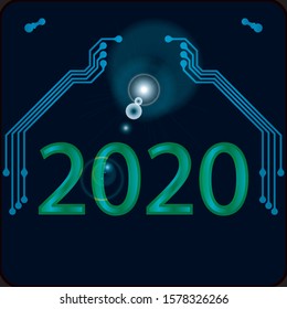 Digital technology background. Circuit board design background with text 2020. Vector illustration eps 10.