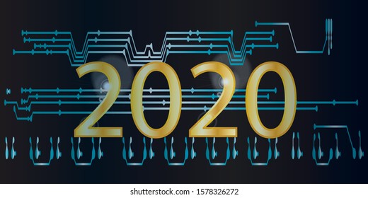 Digital technology background. Circuit board design background with text 2020. Vector illustration eps 10.