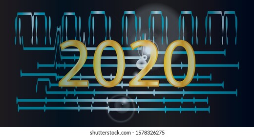 Digital technology background. Circuit board design background with text 2020. Vector illustration eps 10.