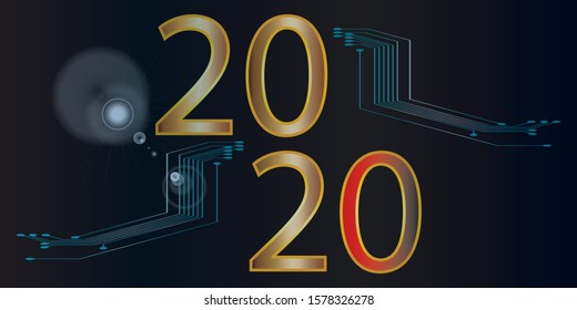 Digital technology background. Circuit board design background with text 2020. Vector illustration eps 10.