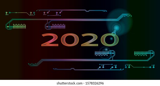 Digital technology background. Circuit board design background with text 2020. Vector illustration eps 10.