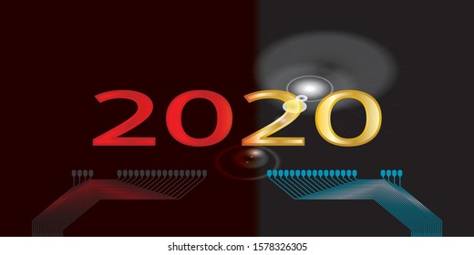 Digital technology background. Circuit board design background with text 2020. Vector illustration eps 10.