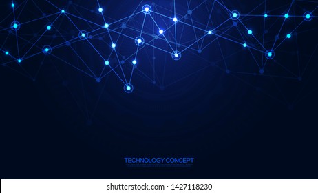 Digital technology background with connecting dots and lines. Abstract technical background of network connection and communication