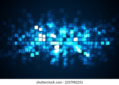 Digital technology background. Digital data square blue pattern pixel background