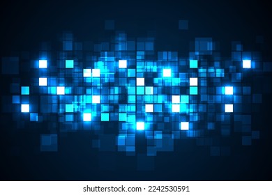 Digital technology background. Digital data square blue pattern pixel background