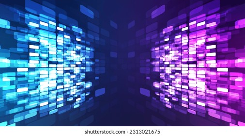 Digital technology background. Digital data square blue and purple pattern pixel background