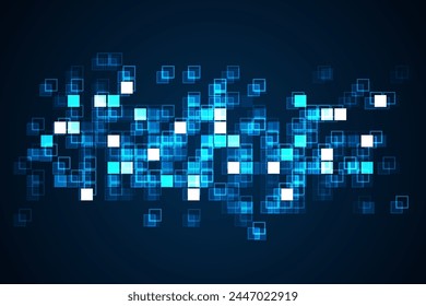 Digital technology background. Digital data square blue pattern pixel background