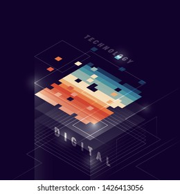 Digital technology background design in abstract style. Vector illustration.