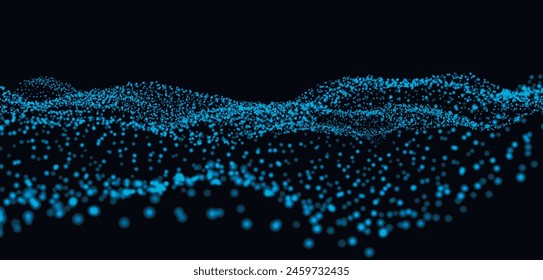 Digital technology background. Dynamic wave of glowing points. Colored music wave. Futuristic background for presentation design. 3D Vector illustration.
