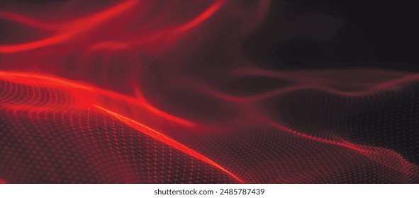 Digital technology background. Dynamic wave of glowing points. Colored music wave. Futuristic background for presentation design. 3D vector illustration