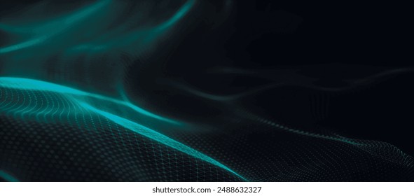 Digital technology background. Dynamic wave of glowing points. Colored music wave. Futuristic background for presentation design. 3D vector illustration
