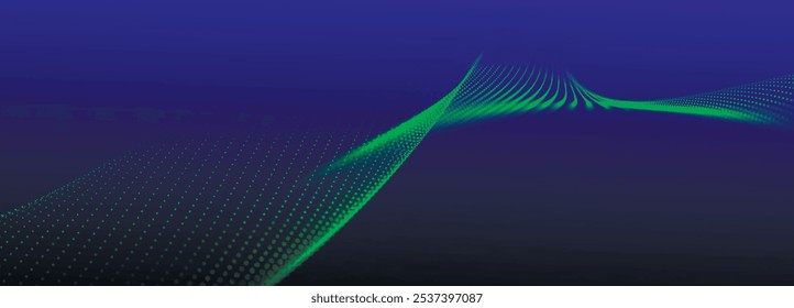 Digital technology background. Dynamic wave of glowing points. Futuristic background for presentation design. 3d Widescreen. Vector illustration.