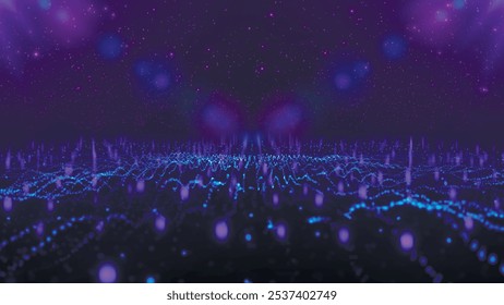 Digital technology background. Dynamic wave of glowing points. Futuristic background for presentation design. 3d Vector illustration.