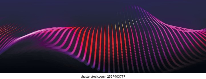 Digital technology background. Dynamic wave of glowing points. Futuristic background for presentation design. 3d Widescreen. Vector illustration.