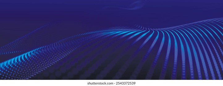 Digital technology background. Dynamic wave of glowing points. Futuristic background for presentation design. 3d Widescreen. Vector illustration.
