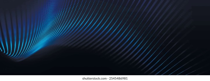 Digital technology background. Dynamic wave of glowing points. Futuristic background for presentation design. 3d Widescreen. Vector illustration.