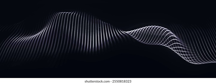 Digital technology background. Dynamic wave of glowing points. Futuristic background for presentation design. 3d Widescreen. Vector illustration.