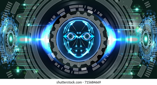 Digital technology background, digital eyes, digital face, futuristic security concept. Illustration vector