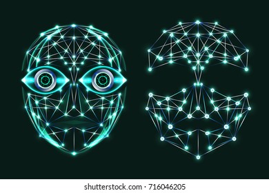 Digital technology background, digital face, digital eyes, futuristic security concept. Illustration vector