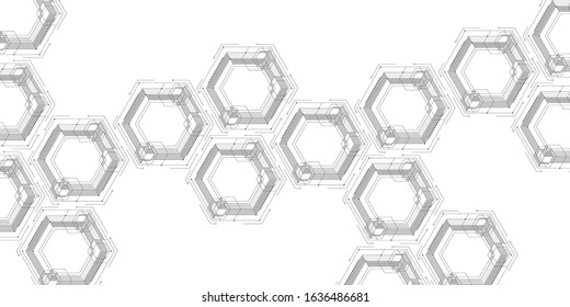 Digital technology background. Geometric abstract background with hexagons. Science and technology design. Vector illustration	