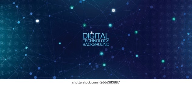 Digital technology background with glowing network connection dots