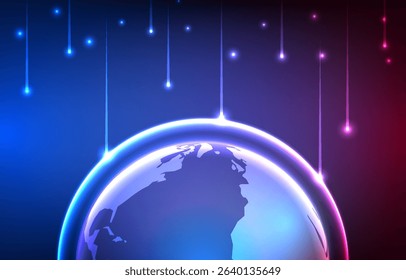 Digital technology background. Network futuristic interface virtual online data cyber system wireless wifi map and world.