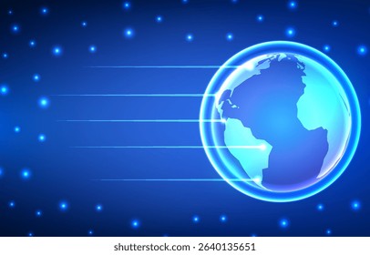 Digital technology background. Network futuristic online data cyber system fiber optic design wireless wifi map and world.