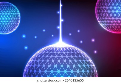 Digital technology background. Network futuristic online data cyber system wireless wifi machine learning and world.
