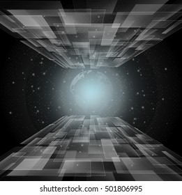Digital Technology Background. Digital Sci-Fi Concept Network Electronic Future Communication Business Connection. Technology Global Network Connection Concept. Laser Stripe Background
