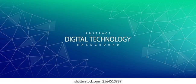 Digital technology background with speed connect effect illustration. Abstract tech banner green blue background for innovation future data, Ai big data, internet network, lines dots connection