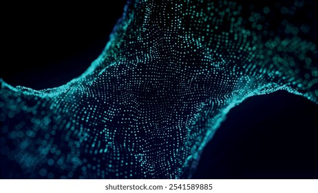 Fundo da tecnologia digital. Onda de pontos brilhantes. Plano de fundo futurista para design de apresentação. Onda 3D digital abstrata. Ilustração vetorial.