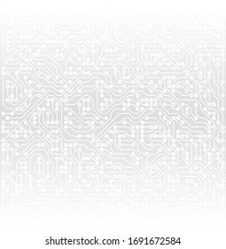 Digital Technology Background. White Gray Backdrop. Circuit board Abstract Pattern. Monochrome Texture. Vector illustration