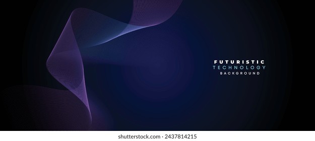 Banner de tecnología digital Resumen Fondo de líneas ondulantes púrpura y azul. Azul marino y degradado rosa con tecnología Future Diagonal brillante forma geométrica brillante para cubierta, sitio web, cabecera