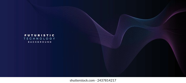 Digital Technology Banner Abstract Purple and Blue Waving Lines Background. Navy Blue and pink gradient with Future technology Diagonal glowing shiny geometric shape for cover, website, header