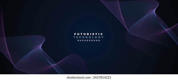 Digital Technology Banner Abstract Purple and Blue Waving Lines Background. Navy Blue and pink gradient with Future technology Diagonal glowing shiny geometric shape for cover, website, header