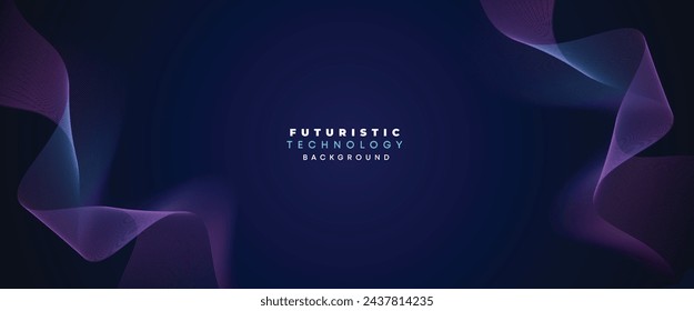 Digital Technology Banner Abstract Purple and Blue Waving Lines Background. Navy Blue and pink gradient with Future technology Diagonal glowing shiny geometric shape for cover, website, header