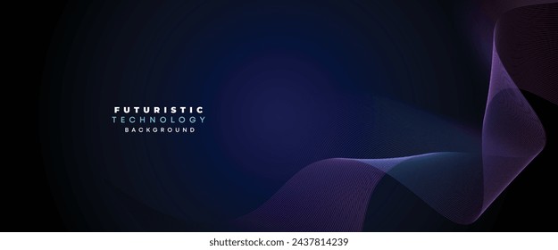 Digital Technology Banner Abstract Purple and Blue Waving Lines Background. Navy Blue and pink gradient with Future technology Diagonal glowing shiny geometric shape for cover, website, header