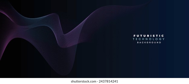 Digital Technology Banner Abstract Purple and Blue Waving Lines Background. Navy Blue and pink gradient with Future technology Diagonal glowing shiny geometric shape for cover, website, header