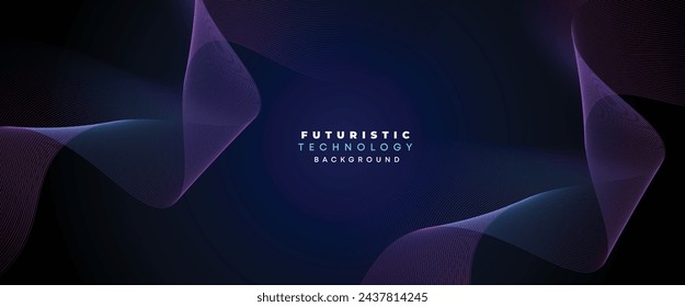 Digital Technology Banner Abstract Purple and Blue Waving Lines Background. Navy Blue and pink gradient with Future technology Diagonal glowing shiny geometric shape for cover, website, header