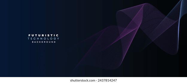 Digital Technology Banner Abstract Purple and Blue Waving Lines Background. Navy Blue and pink gradient with Future technology Diagonal glowing shiny geometric shape for cover, website, header